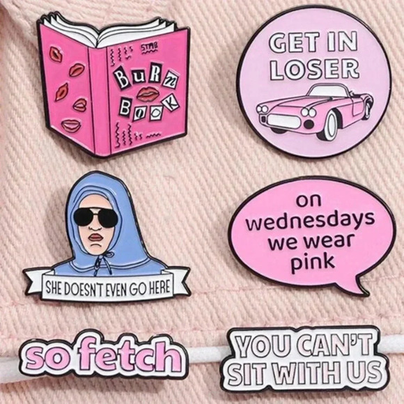 6pc pink blue Mean Girls enamel pins burn book get in loser backpack hat… - Picture 4 of 6